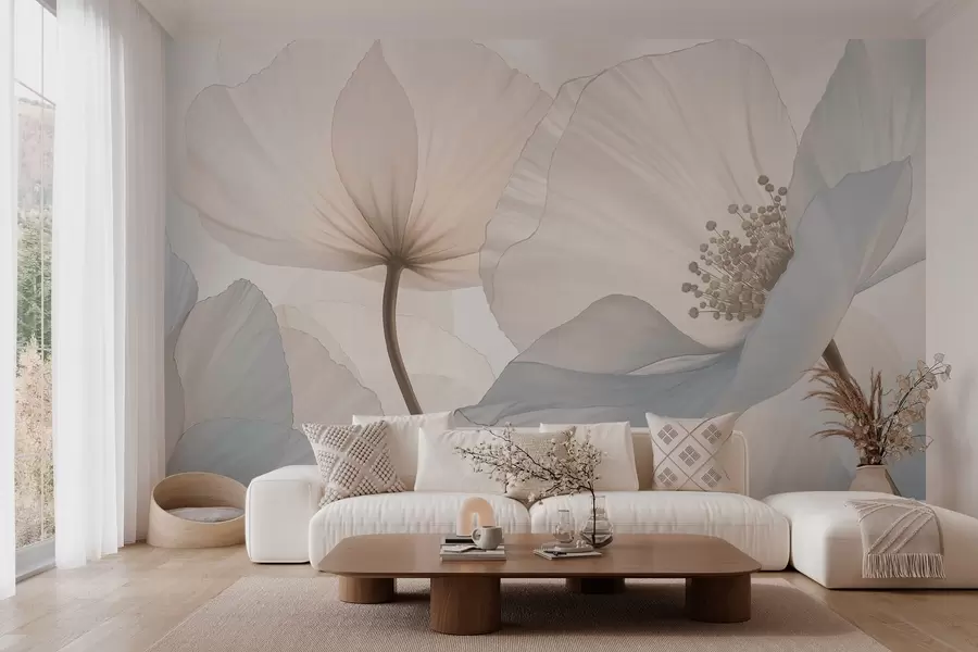 murales de pared Flores grandes y delicadas en tonos pastel claros w05692