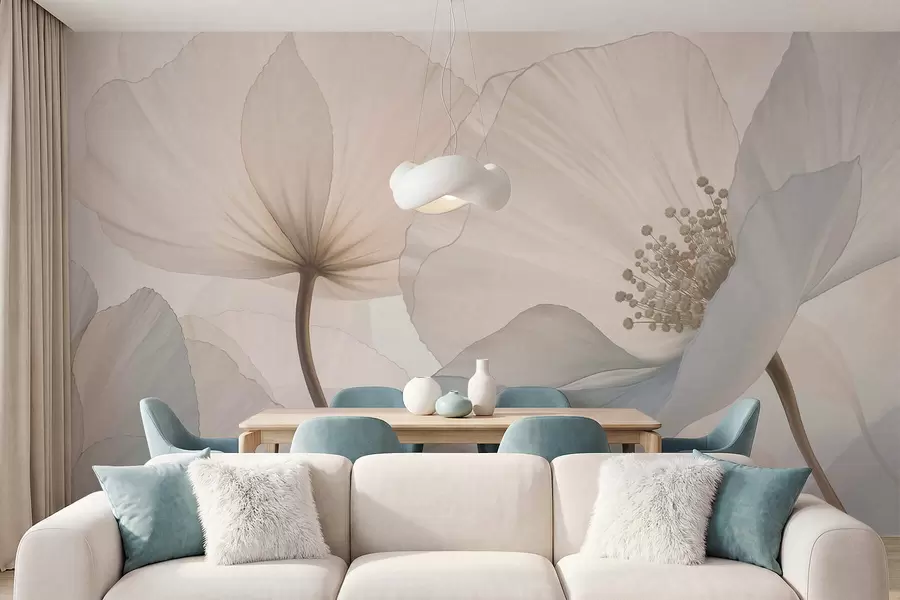 murales de pared Flores grandes y delicadas en tonos pastel claros w05692
