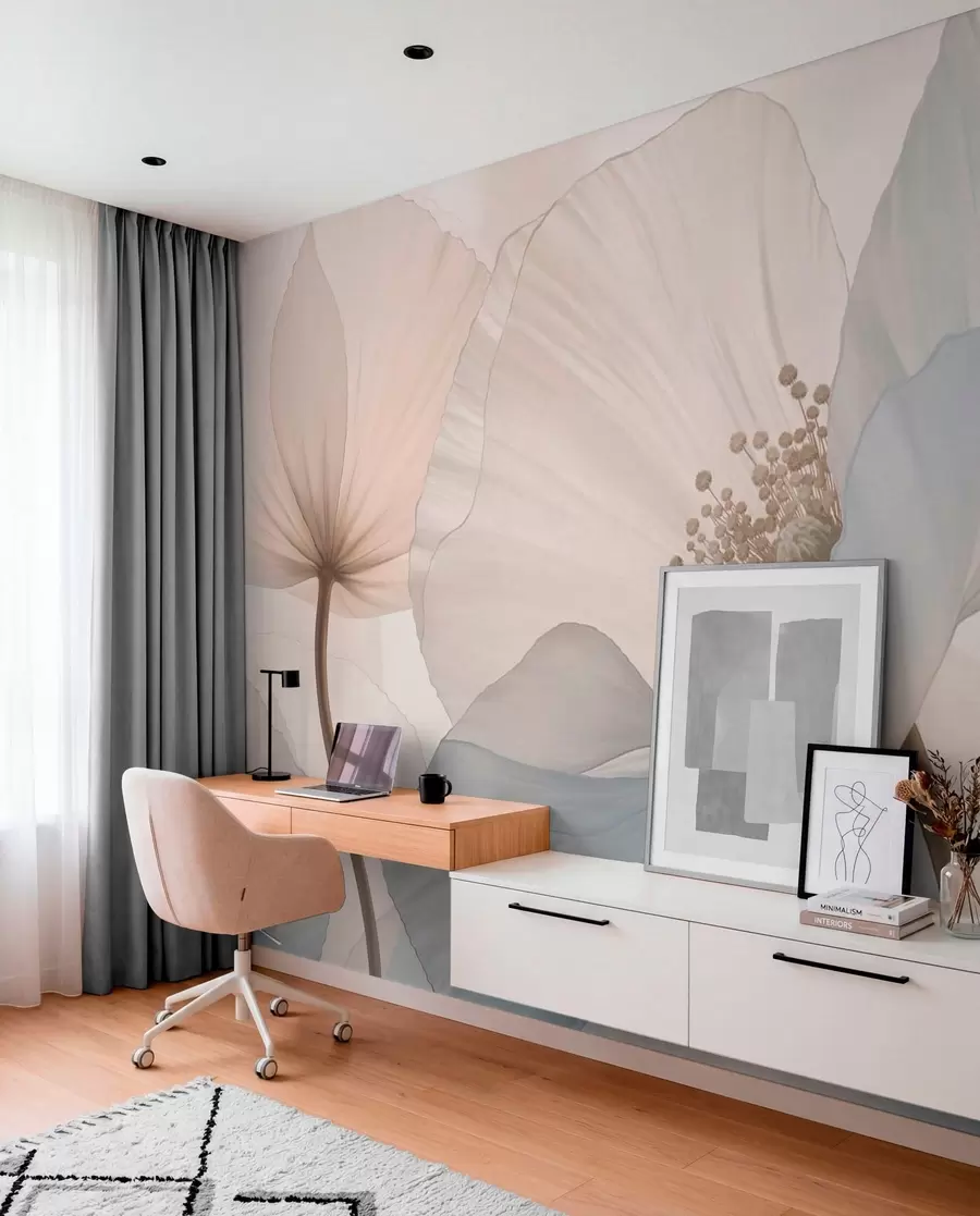 murales de pared Flores grandes y delicadas en tonos pastel claros w05692