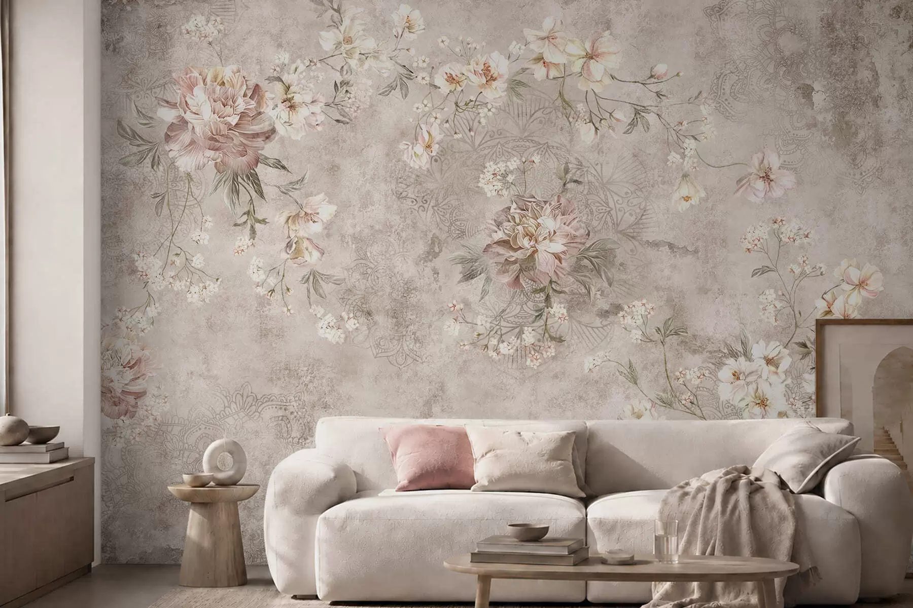 murales de pared Adorno floral sobre un fondo claro con textura w05698