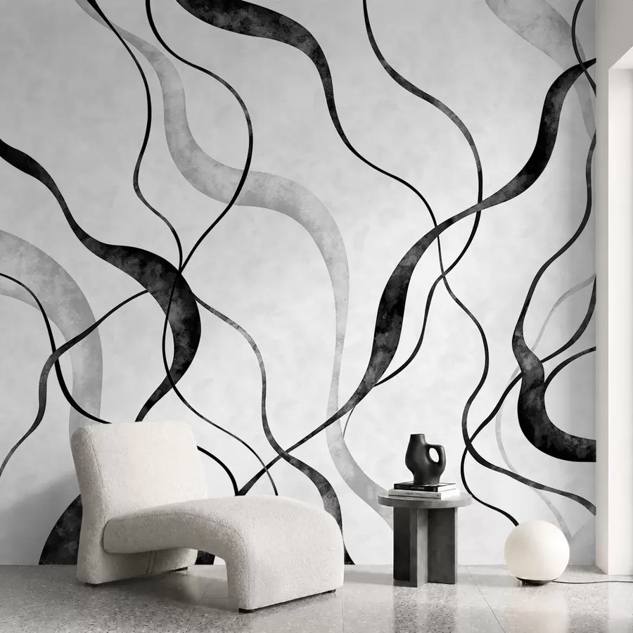 murales de pared Líneas fluidas y abstractas en tonos monocromáticos w05699
