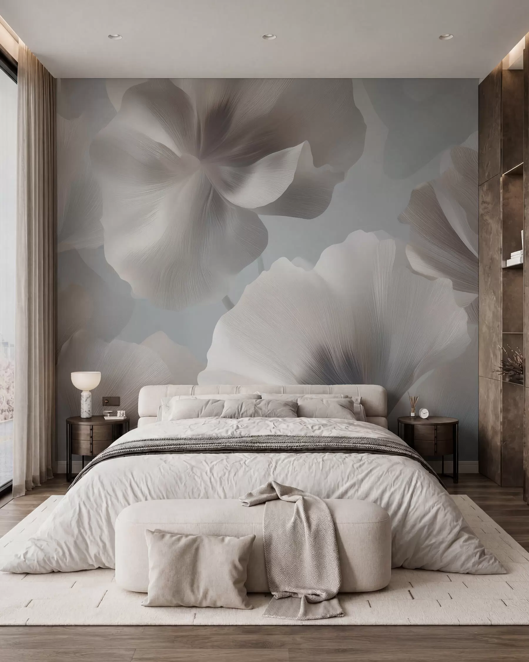 murales de pared Pétalos de flores de seda con volumen en suaves tonos pastel w09928