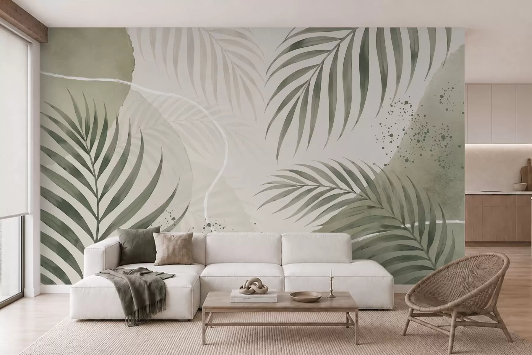 murales de pared Hojas estilizadas sobre un fondo suave y neutro w05728