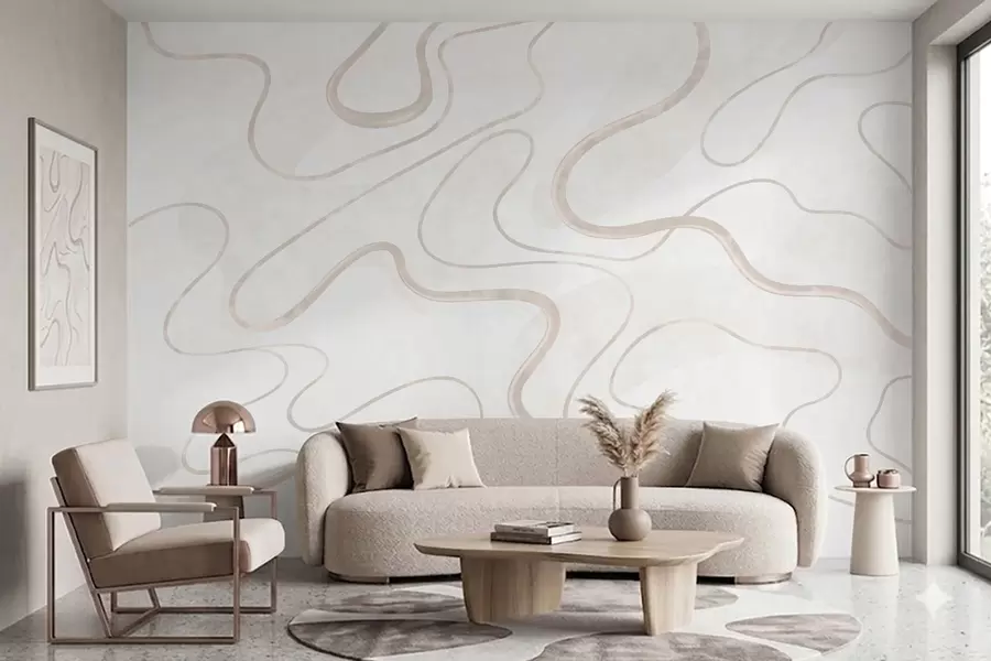 murales de pared Líneas fluidas y abstractas sobre un fondo claro w05726