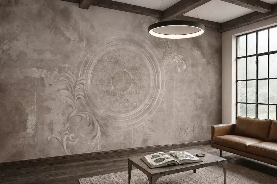 murales de pared Motivo circular ornamental sobre un fondo texturizado w05727