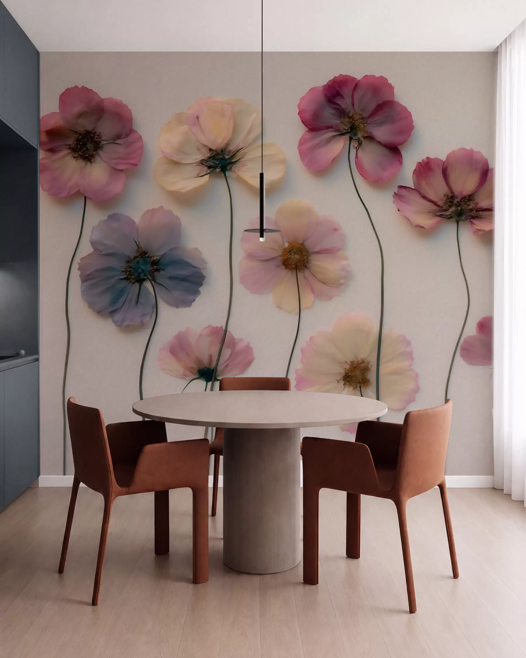 murales de pared Composición de herbario con efecto de flores prensadas y textura en 3D w09911