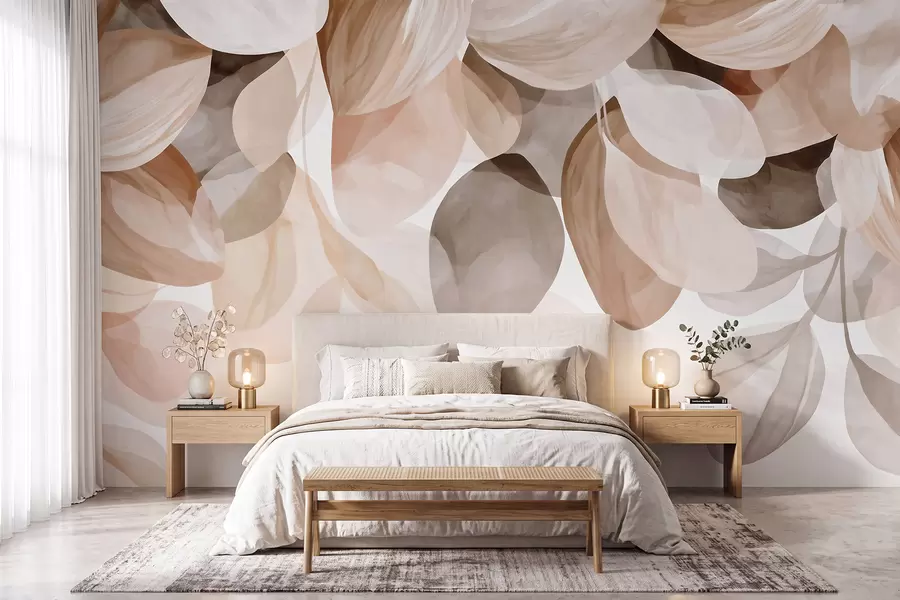 murales de pared Hojas colgantes de color beige en estilo acuarela w09923