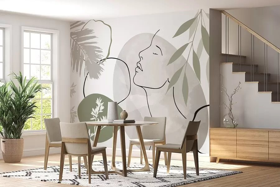 murales de pared Abstracción con vegetación y la silueta de un rostro w05776v1