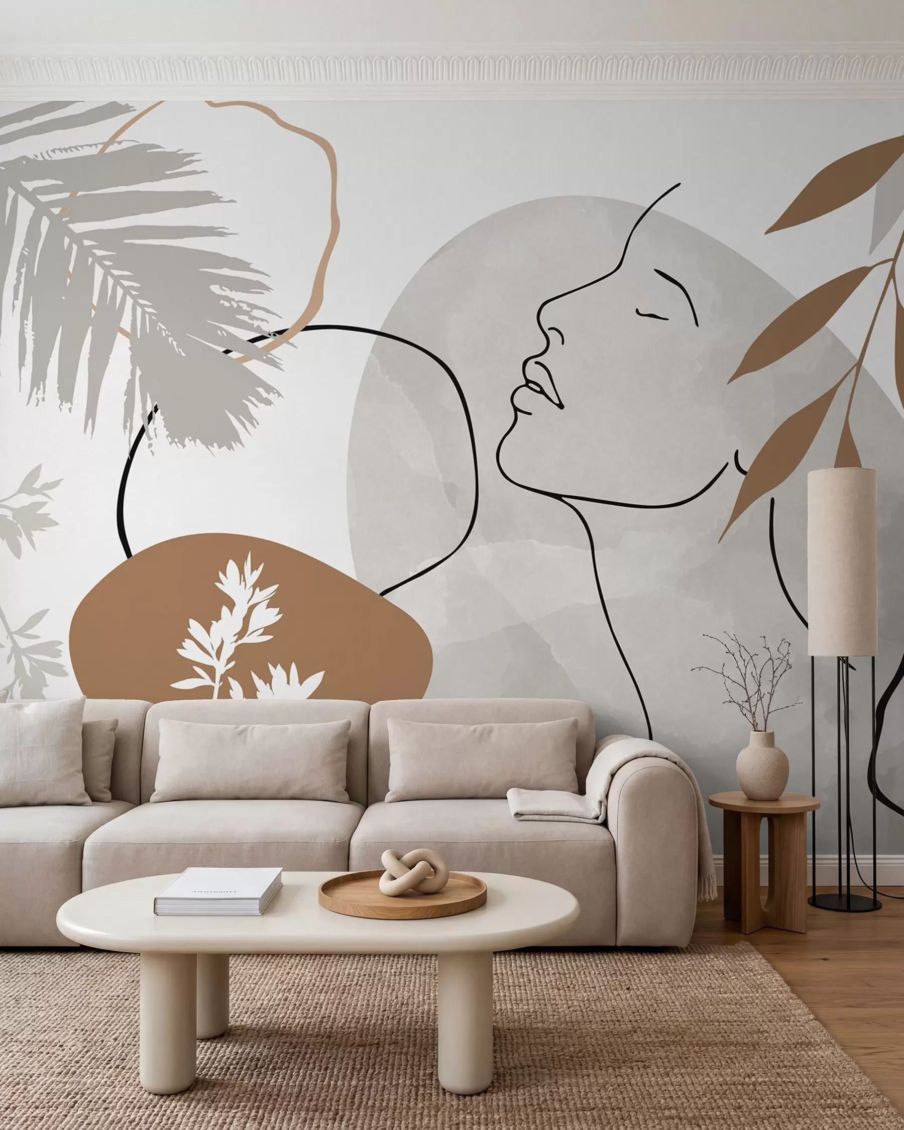 murales de pared Abstracción con vegetación y la silueta de un rostro w05776