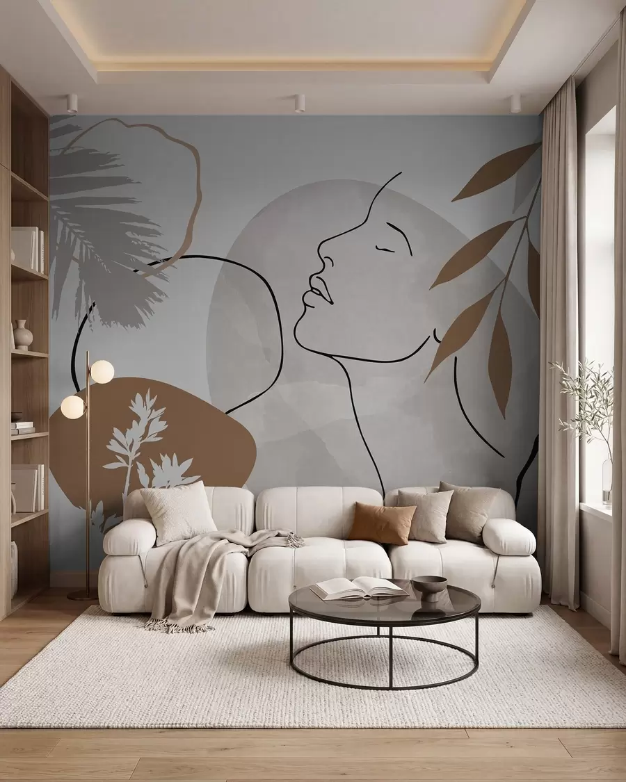 murales de pared Abstracción con vegetación y la silueta de un rostro w05776