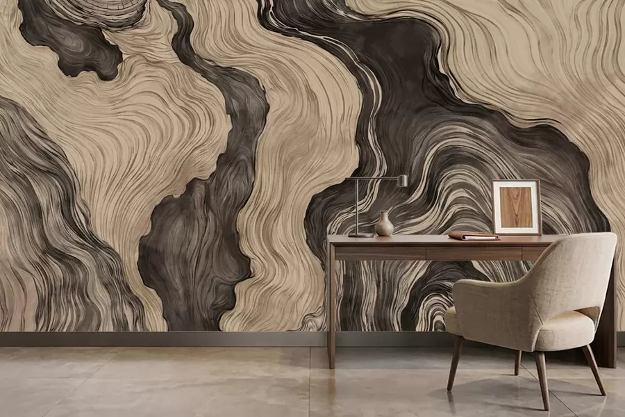 murales de pared Un motivo abstracto con un diseño lineal que imita la veta de la madera w05729