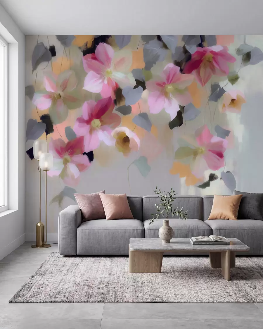 murales de pared Composición luminosa y aireada con flores colgantes en estilo acuarela w09931