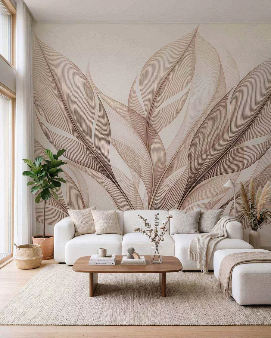 murales de pared Elegante composición botánica con grandes hojas estilizadas w09944