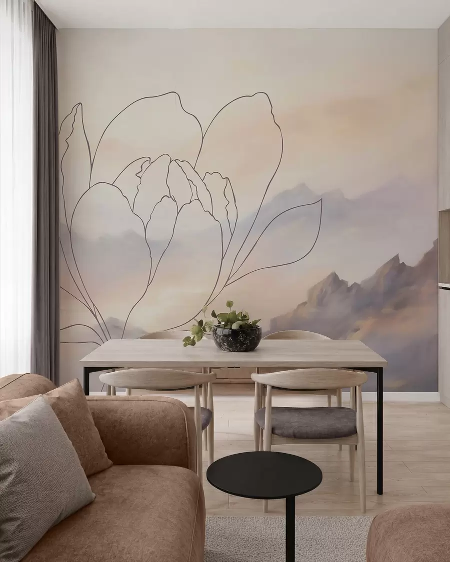 murales de pared Paisaje de montaña con la silueta de una flor w05788