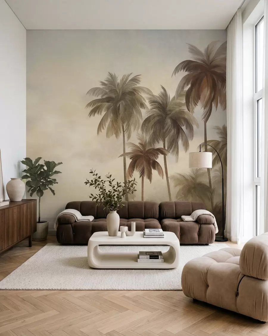 murales de pared Palmeras, paisaje tropical, arte con textura w09938