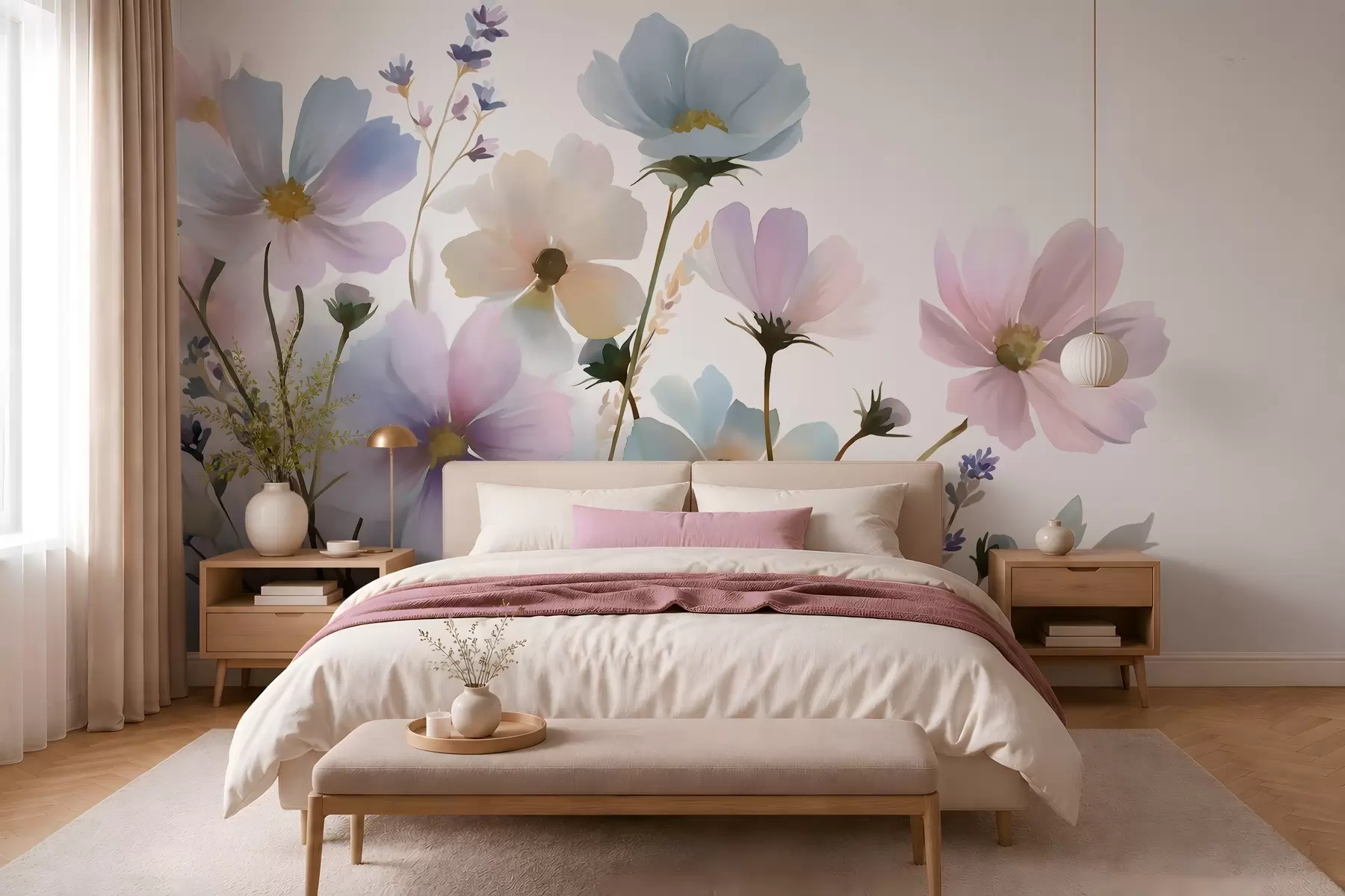 murales de pared Flores silvestres en estilo acuarela w05755