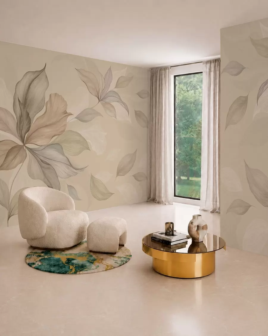 murales de pared Hojas decorativas grandes sobre un fondo cálido w05733