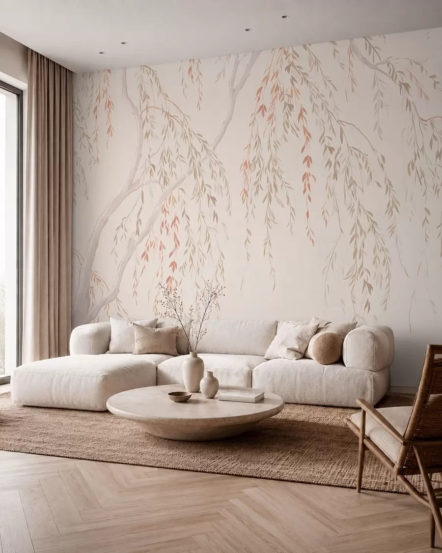 murales de pared Ramas delgadas con hojas en tonos pastel w05812