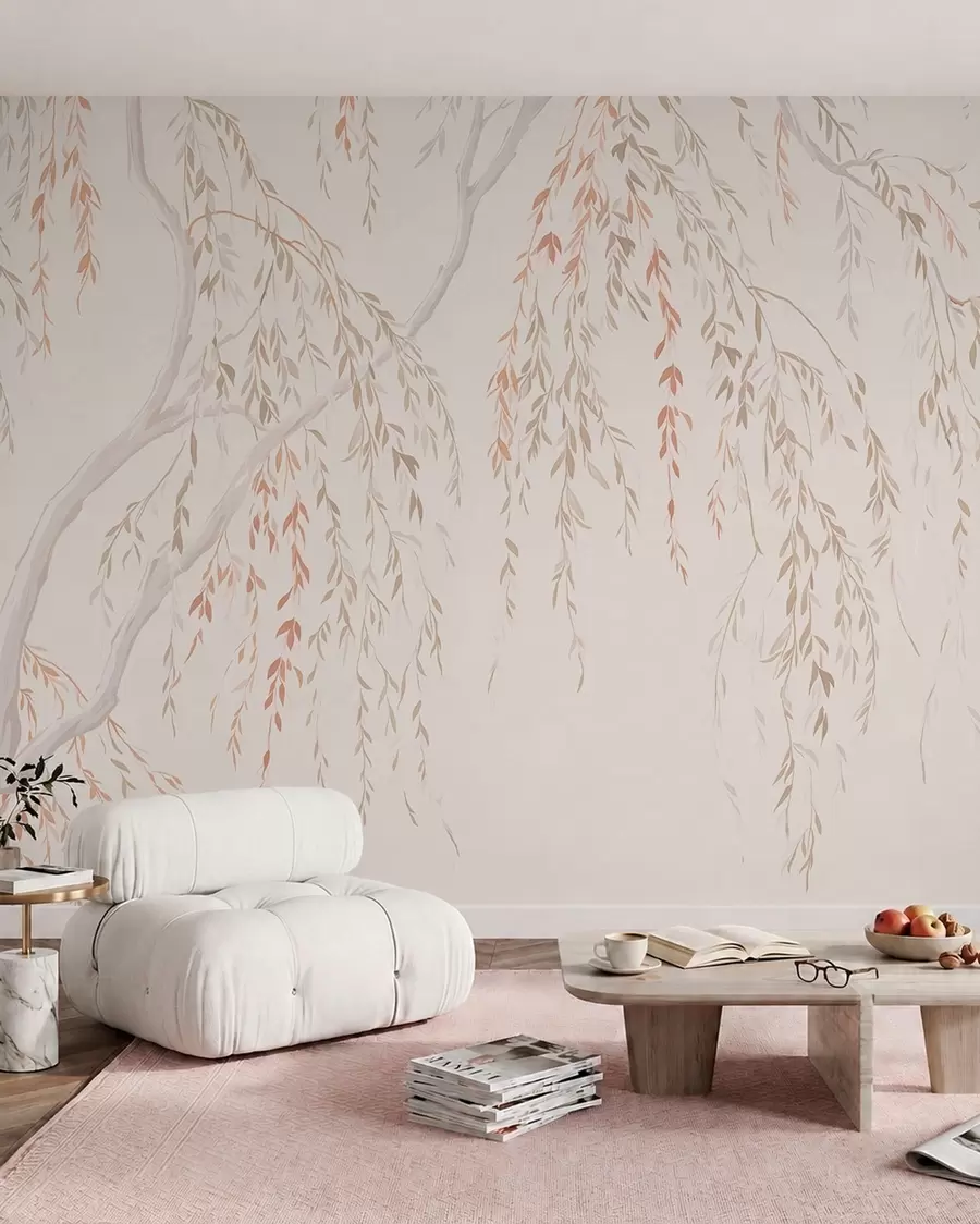 murales de pared Ramas delgadas con hojas en tonos pastel w05812