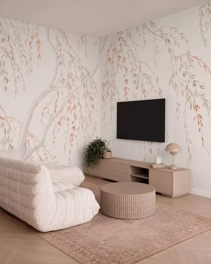 murales de pared Ramas delgadas con hojas en tonos pastel w05812