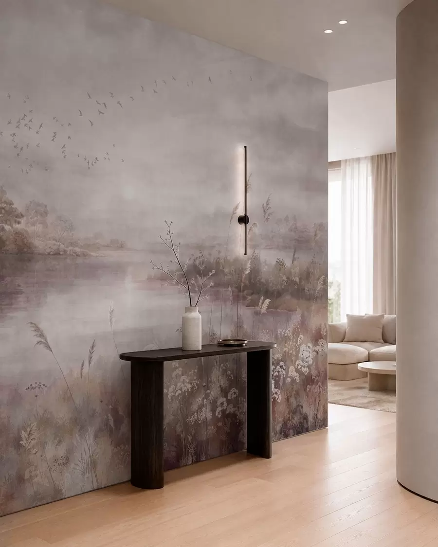 murales de pared Lago tranquilo en suaves tonos lila w05813v2