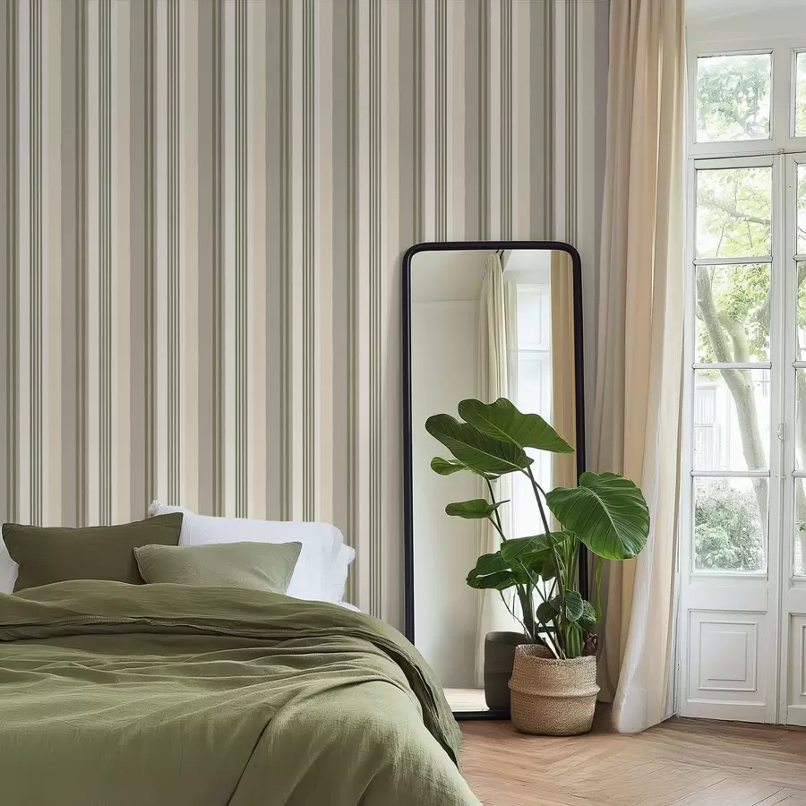 murales de pared Rayas en tonos apagados de verde y crema a01248v2