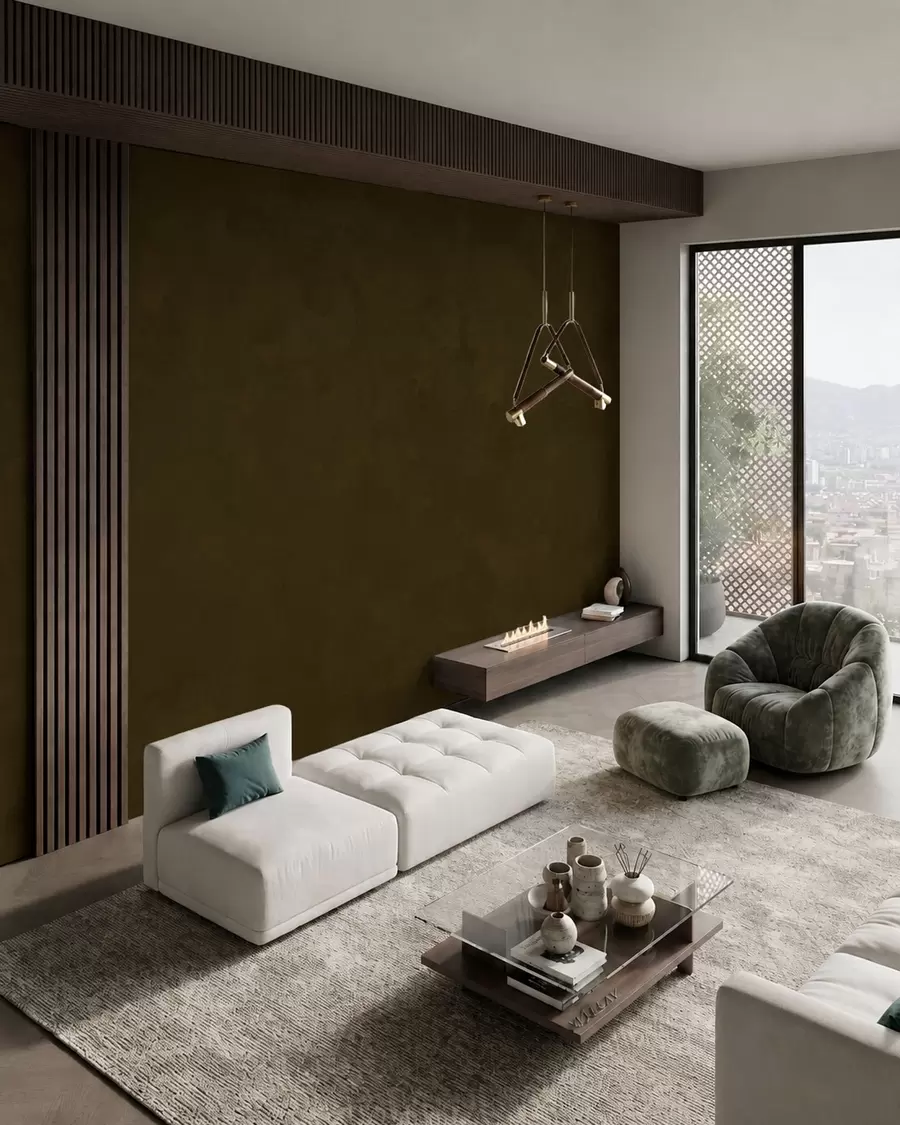 murales de pared Tono oliva oscuro con textura suave y transiciones tonales naturales w05814v3