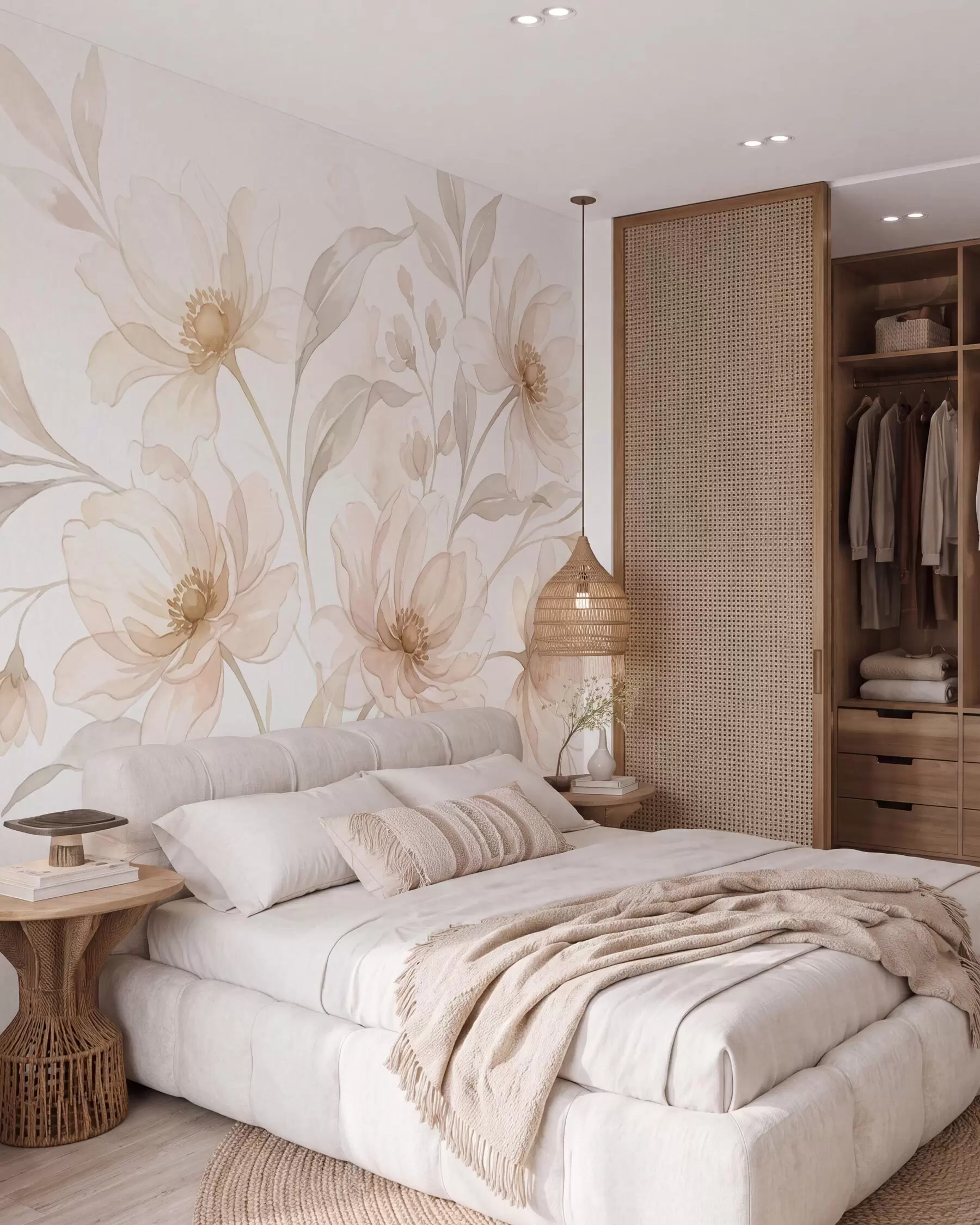 murales de pared Peonías etéreas en suaves tonos beige empolvado w10002