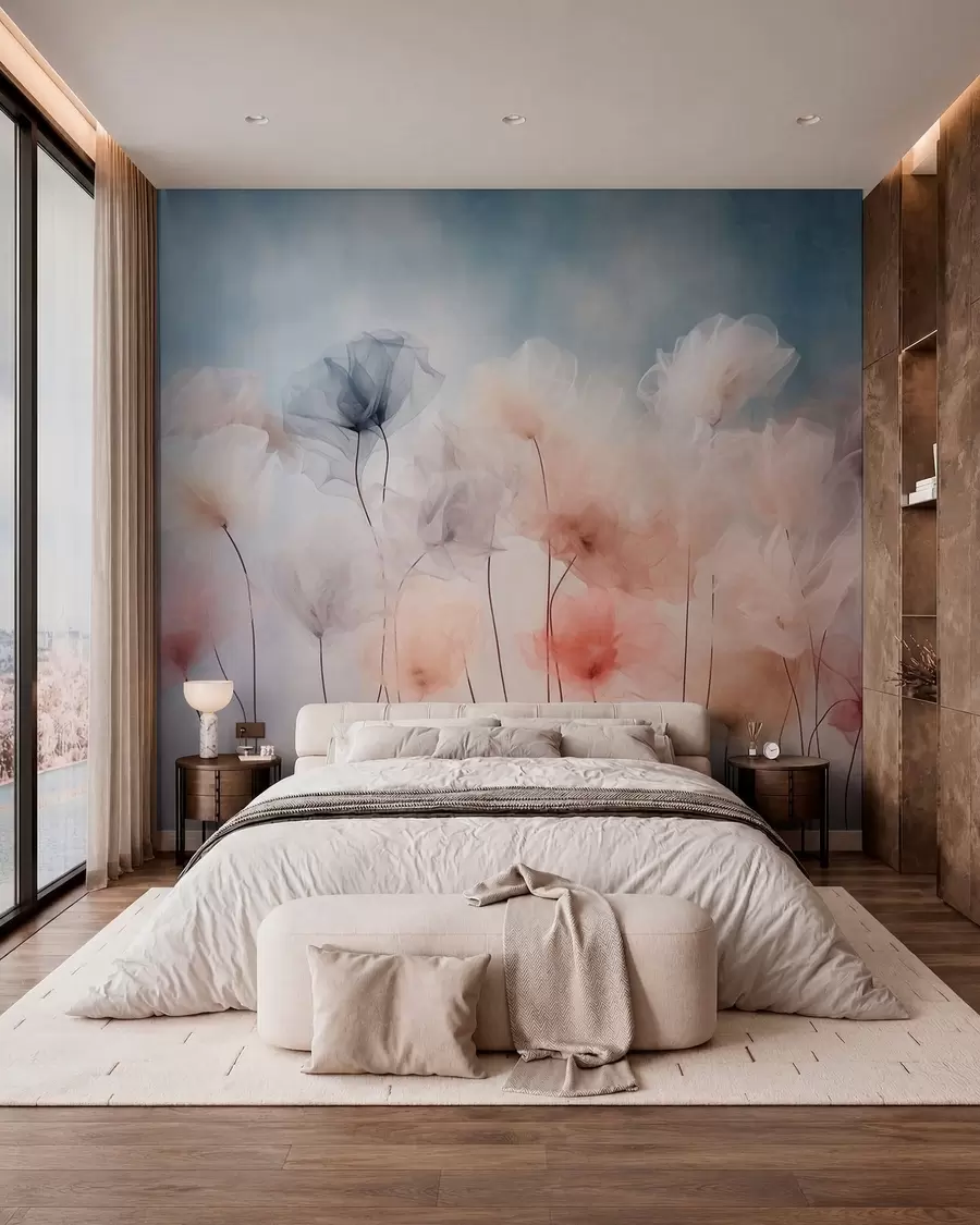 murales de pared Flores etéreas en delicados tonos pastel w05818