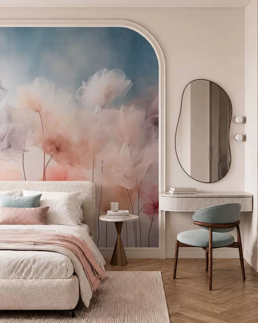 murales de pared Flores etéreas en delicados tonos pastel w05818