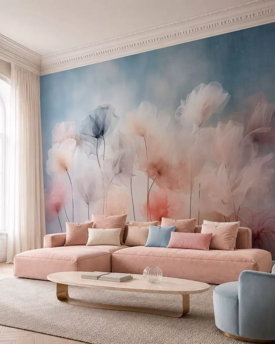 murales de pared Flores etéreas en delicados tonos pastel w05818