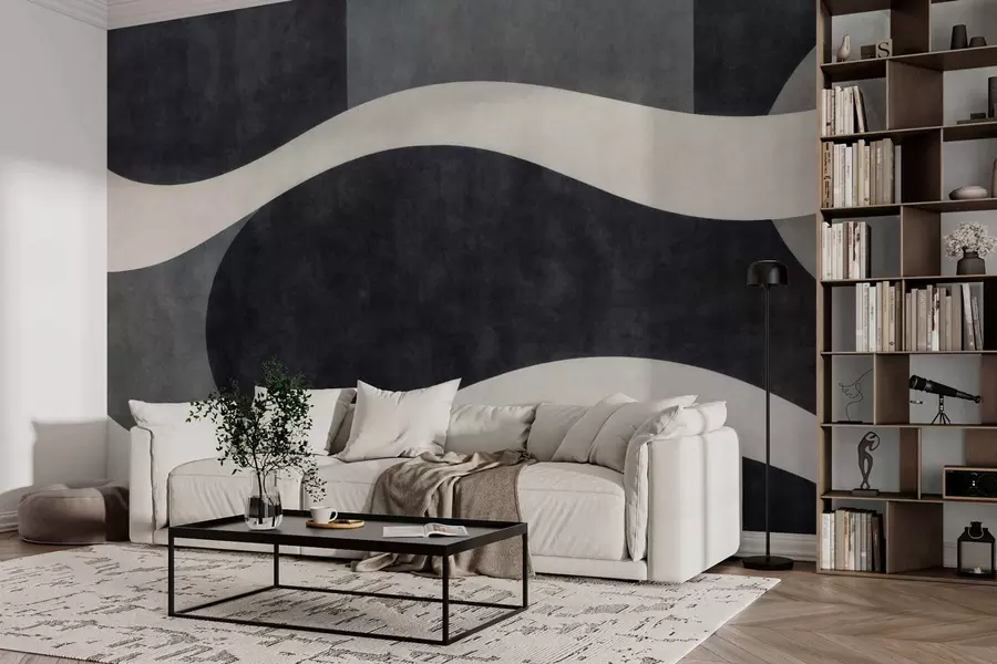 murales de pared Grafito con onduladas formas pálidas sobre un fondo de color gris carbón intenso w05854