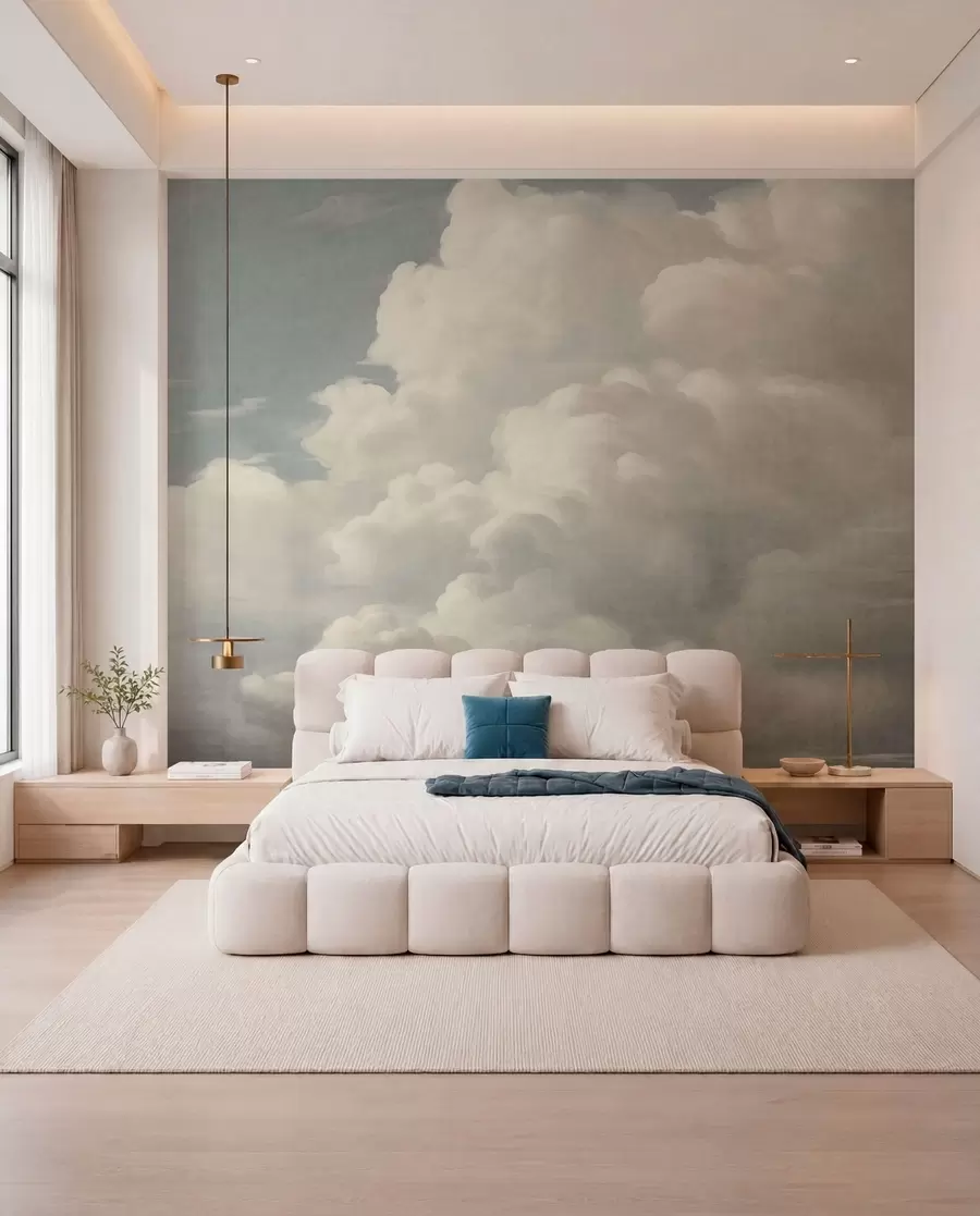 murales de pared Niebla perlada con suaves nubes cremosas que se deslizan por un cielo tranquilo w05855