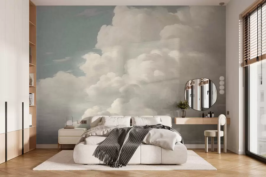 murales de pared Niebla perlada con suaves nubes cremosas que se deslizan por un cielo tranquilo w05855
