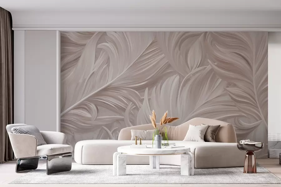 murales de pared Una pluma grande, pintada y curvada en tonos rosa perla w05757v1