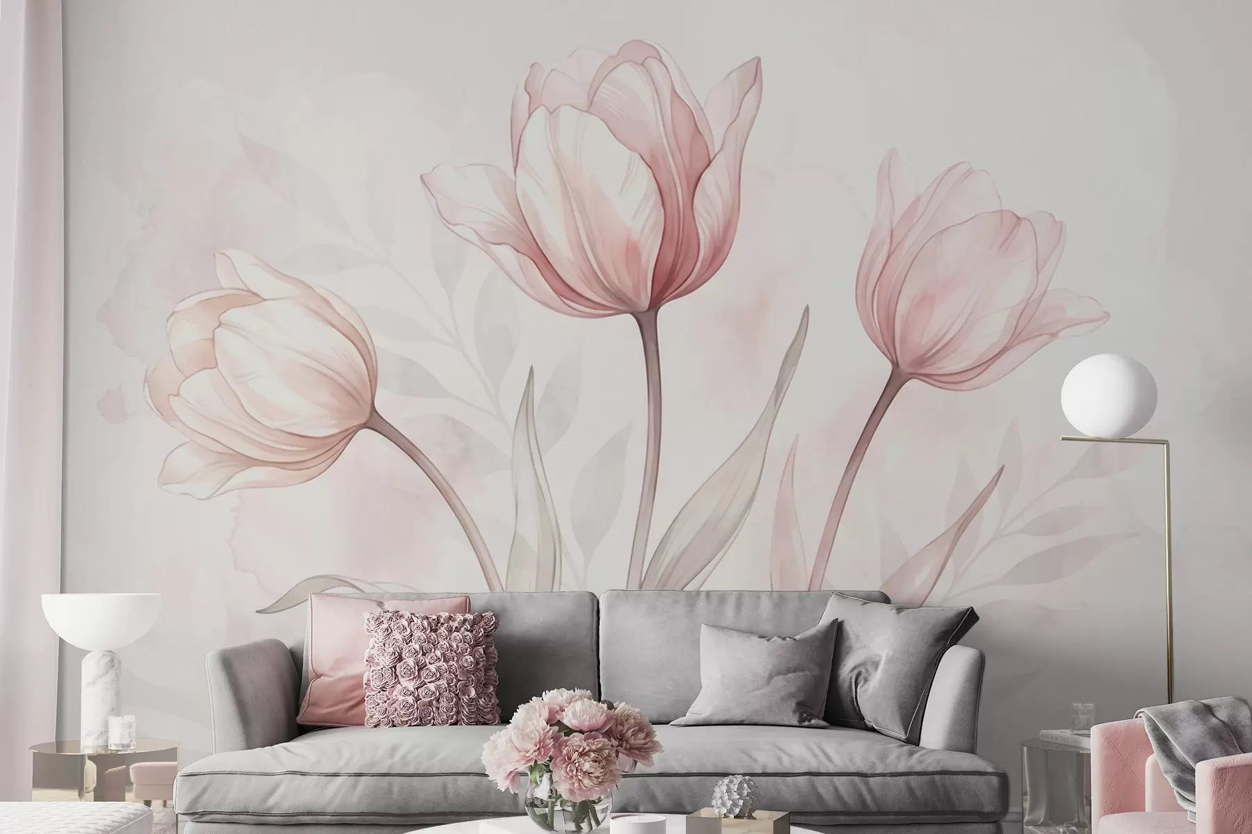 murales de pared Delicados tulipanes en estilo acuarela w10005