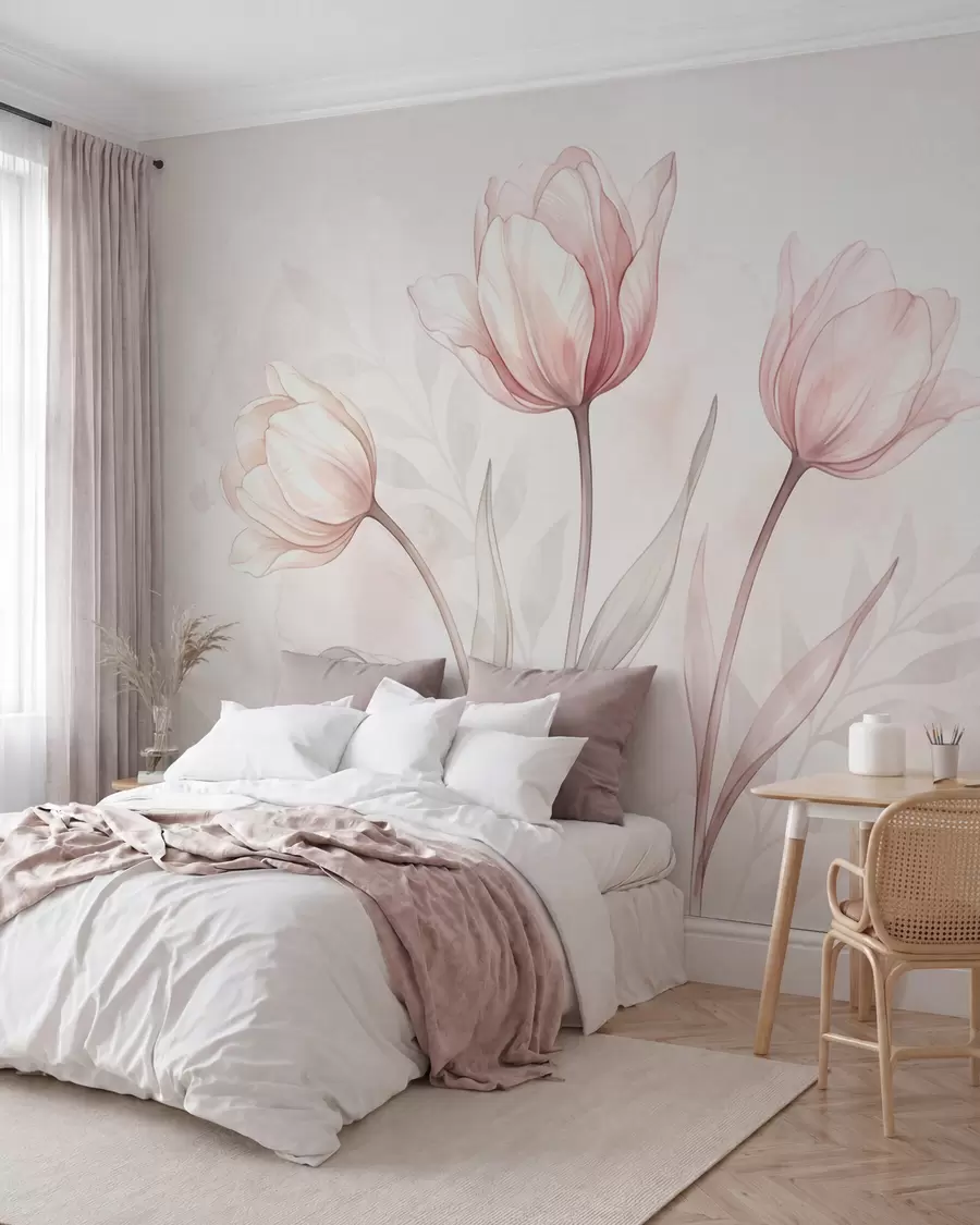 murales de pared Tulipanes en rosa empolvado w10005