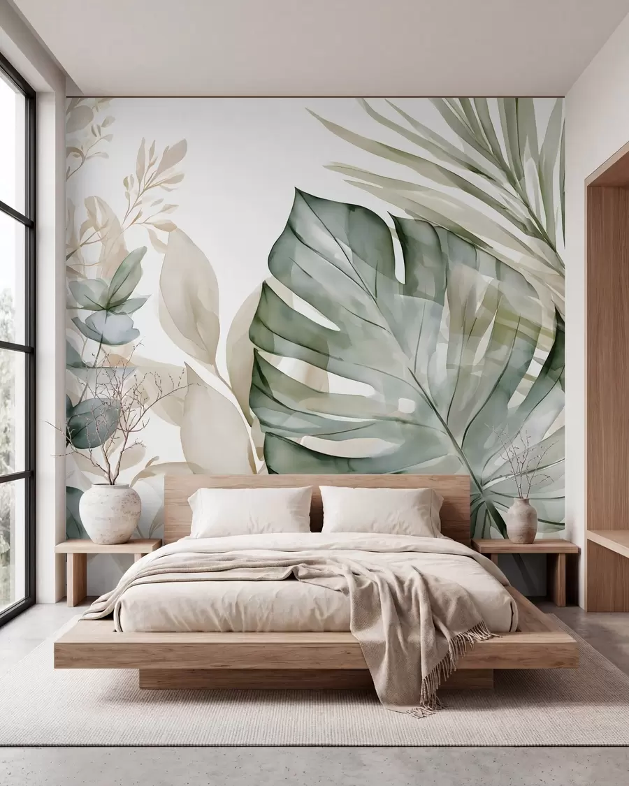 murales de pared Hojas tropicales grandes en estilo acuarela w05867