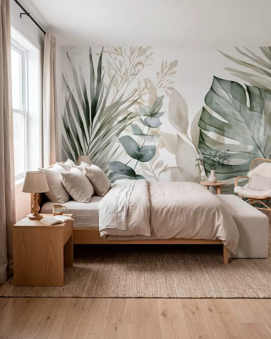 murales de pared Hojas tropicales grandes en estilo acuarela w05867