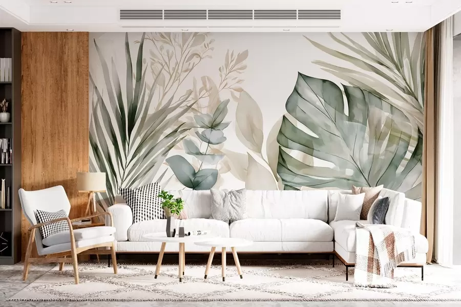 murales de pared Hojas tropicales grandes en estilo acuarela w05867