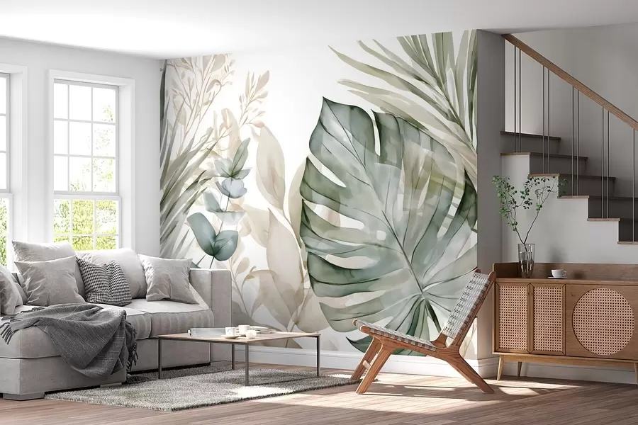 murales de pared Hojas tropicales grandes en estilo acuarela w05867