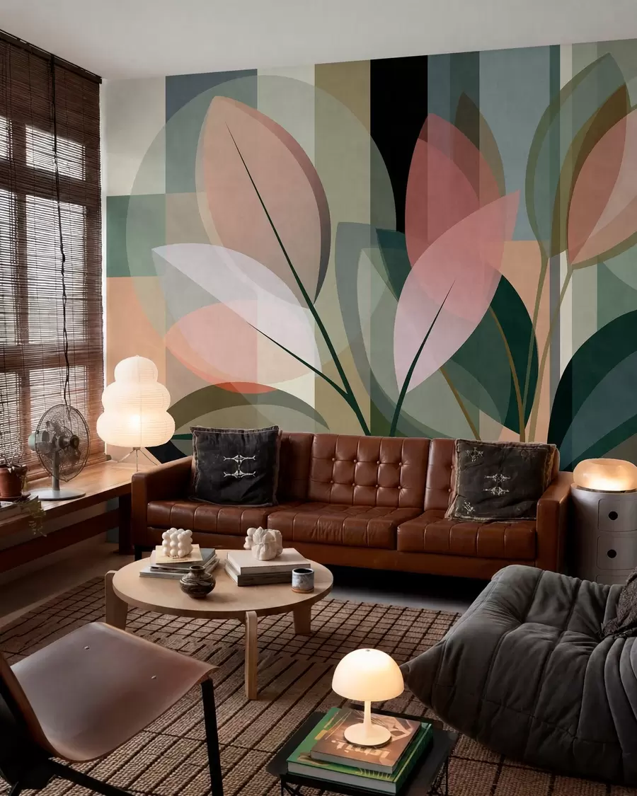 murales de pared Una elegante obra abstracta en la que aparecen plantas w05871