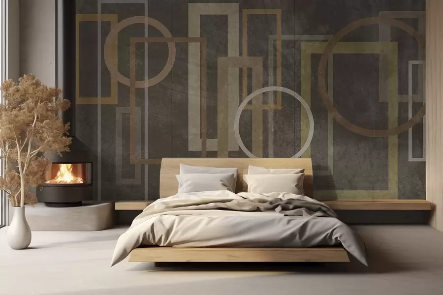 murales de pared Formas geométricas y con textura, como rectángulos y círculos, en tonos tierra w10031