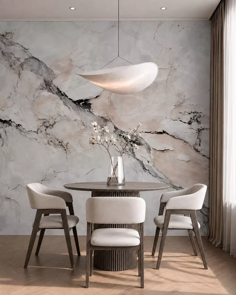 murales de pared Textura de mármol claro con vetas oscuras y beige w05884
