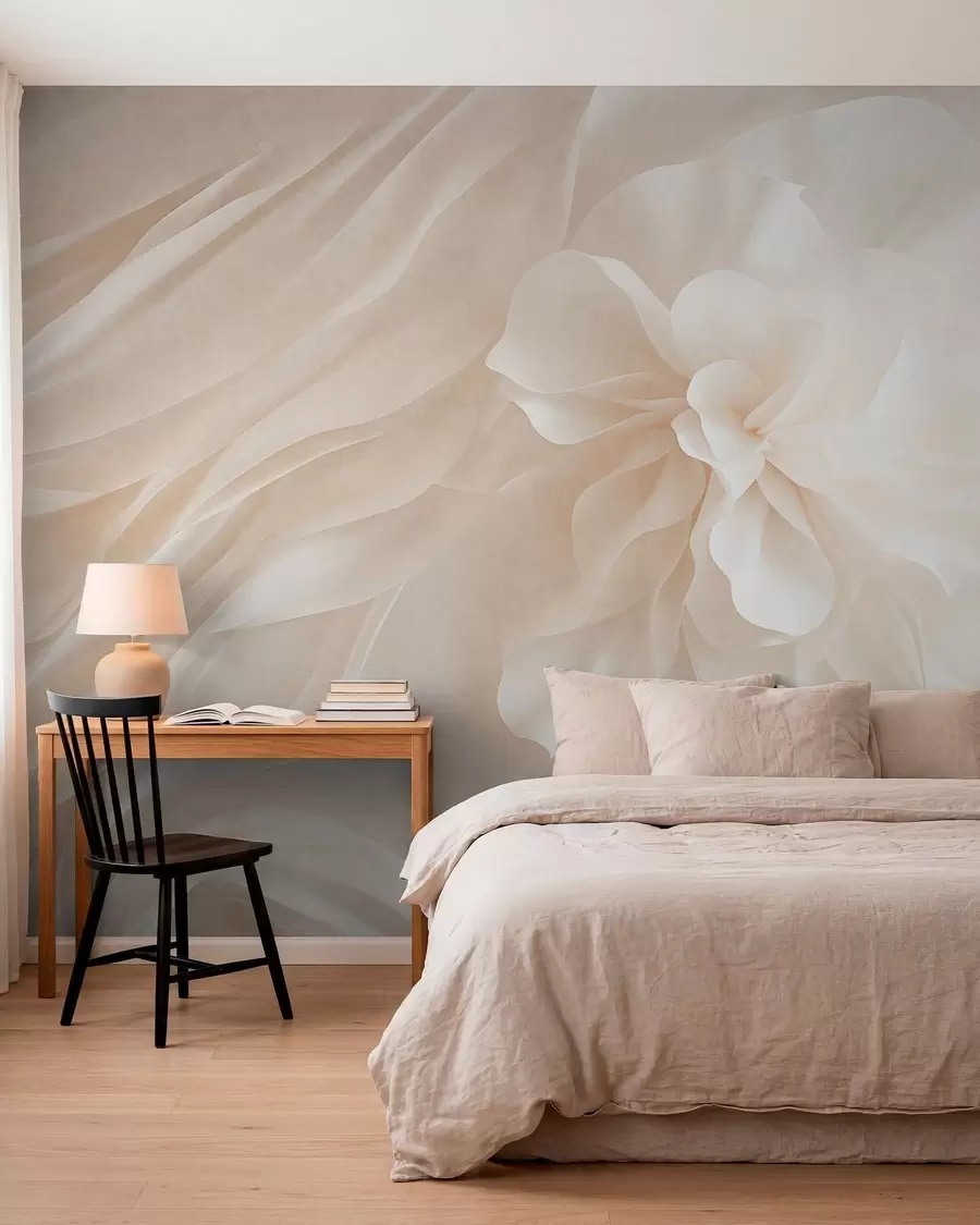 murales de pared Una voluminosa flor blanca entre formas esbeltas y delicadas w05894