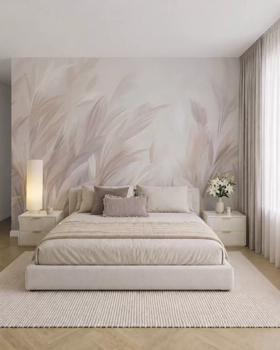 murales de pared Hierba alta y plumosa en suaves tonos pastel, con un fondo de textura ligera w10060