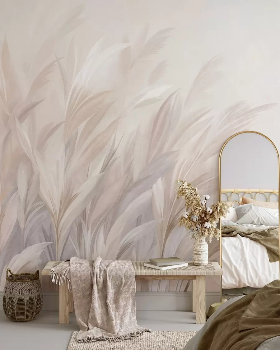 murales de pared Hierba alta y plumosa en suaves tonos pastel, con un fondo de textura ligera w10060