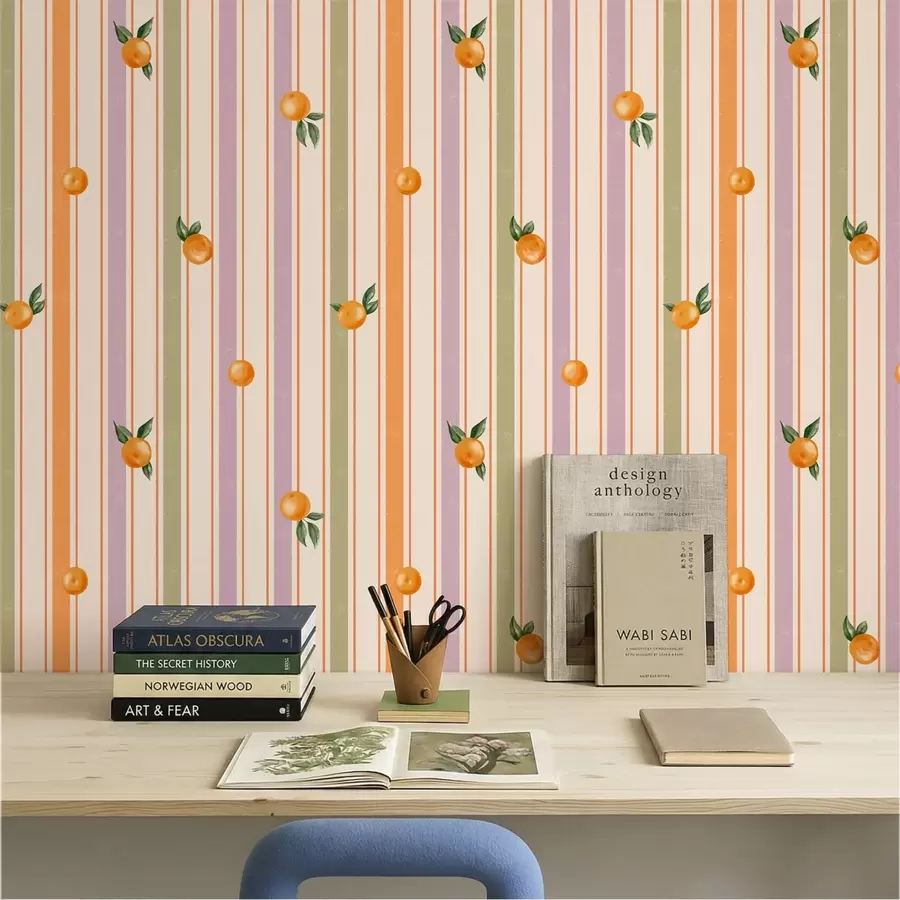 murales de pared Fruta de color naranja con rayas multicolores a01263v2