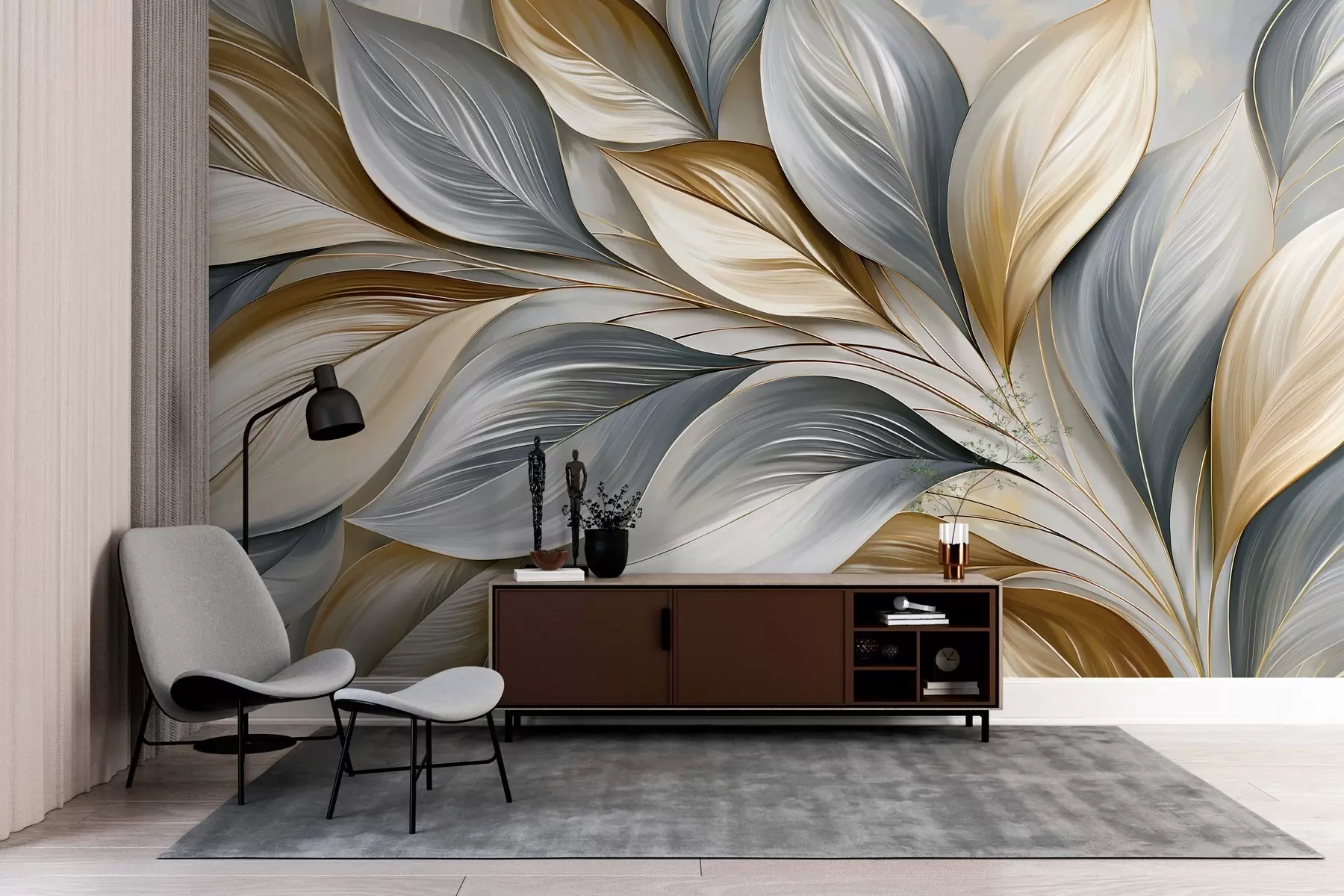 murales de pared Hojas curvadas de alta calidad con un estilo pintoresco w10076