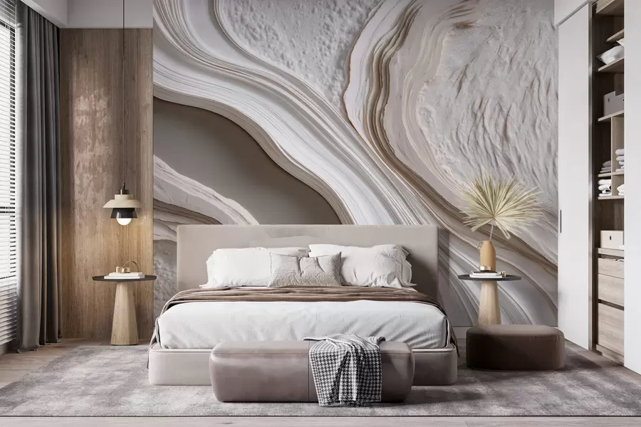 murales de pared Imitación de yeso con textura ondulada en tonos crema-beige con efecto 3D w10042